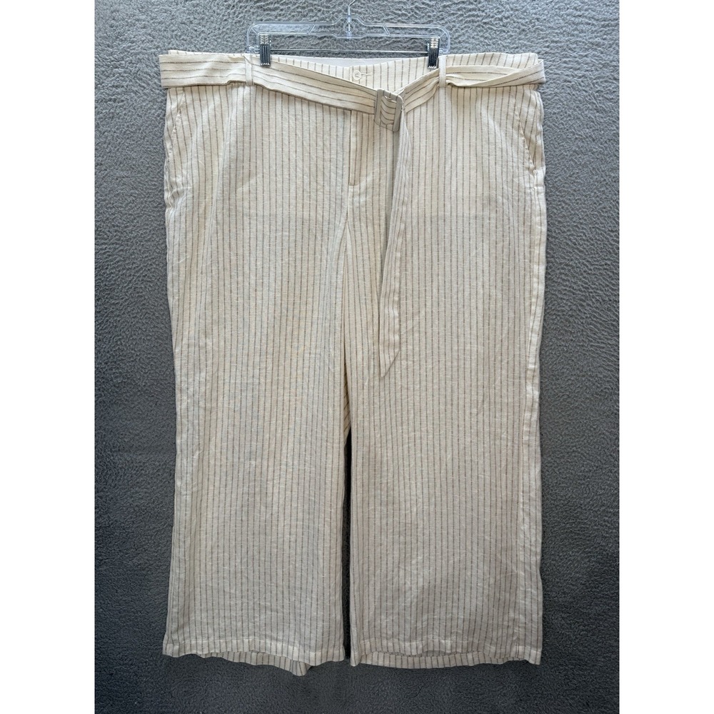 Lane Bryant Pants Womens 28R Tan White Striped Linen Blend Wide Leg Nautical NEW